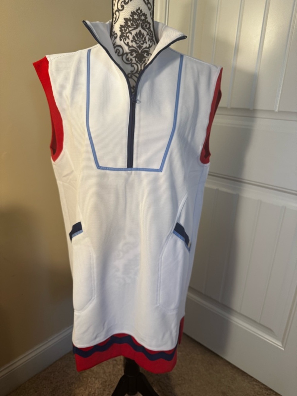 Simply Southern Sleeveless White, Red & Blues Zip-Up Golf, Tennis Dress NWT - Picture 4 of 9